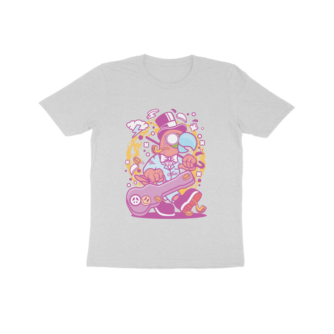 Kids' Half Sleeve Round Neck Tshirt β Pink Bird Musician puraidoprints
