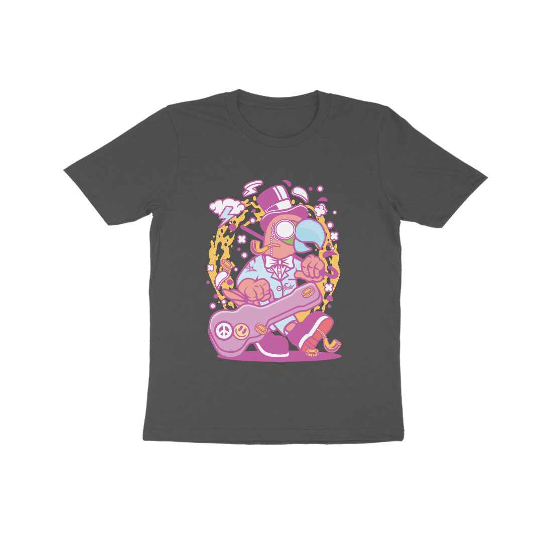 Kids' Half Sleeve Round Neck Tshirt β Pink Bird Musician puraidoprints
