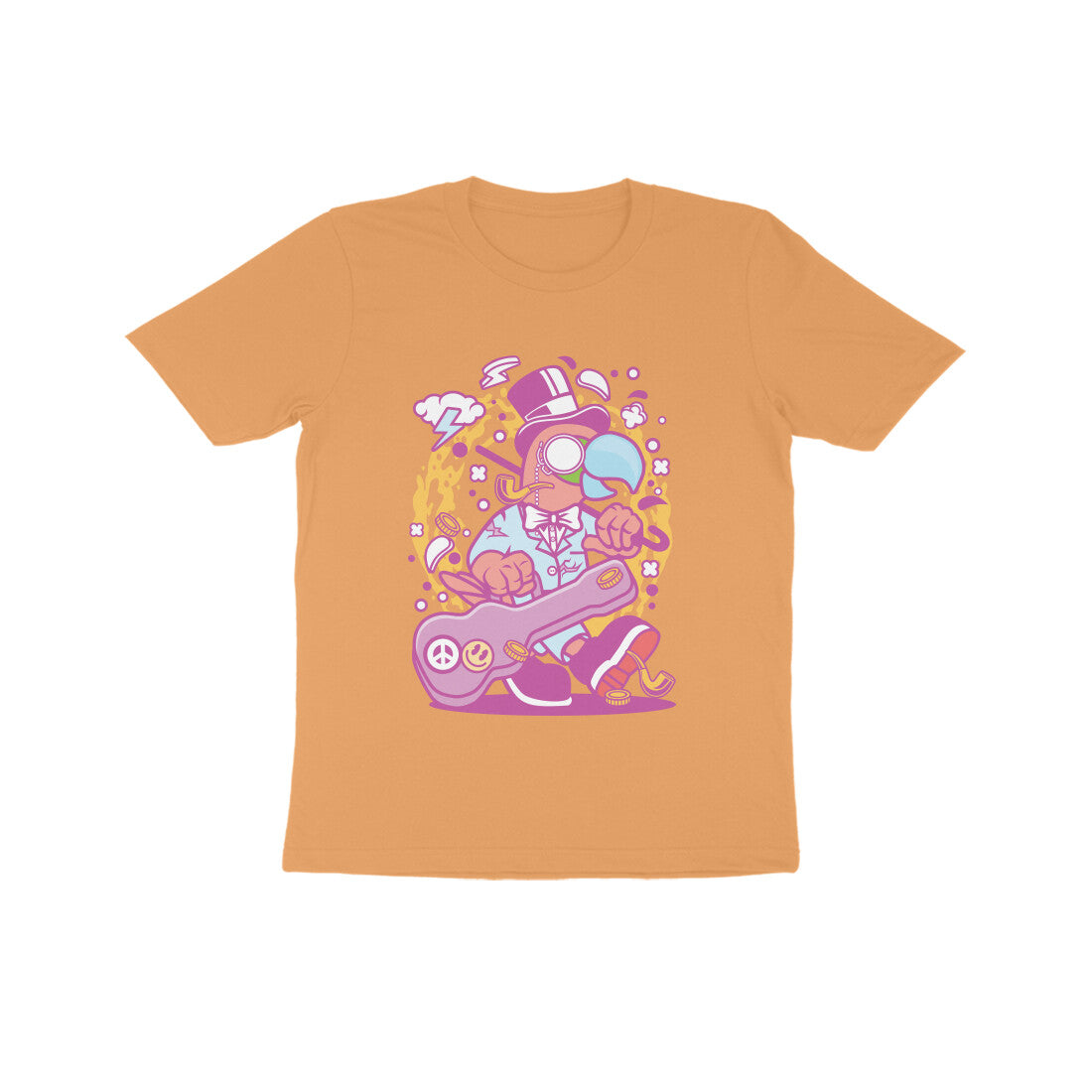 Kids' Half Sleeve Round Neck Tshirt β Pink Bird Musician puraidoprints