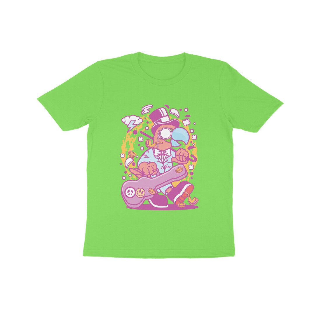Kids' Half Sleeve Round Neck Tshirt β Pink Bird Musician puraidoprints