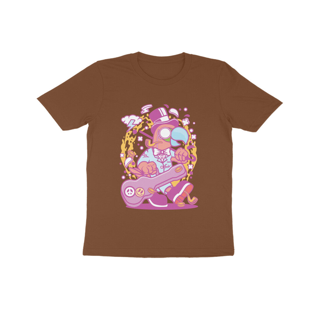 Kids' Half Sleeve Round Neck Tshirt β Pink Bird Musician puraidoprints