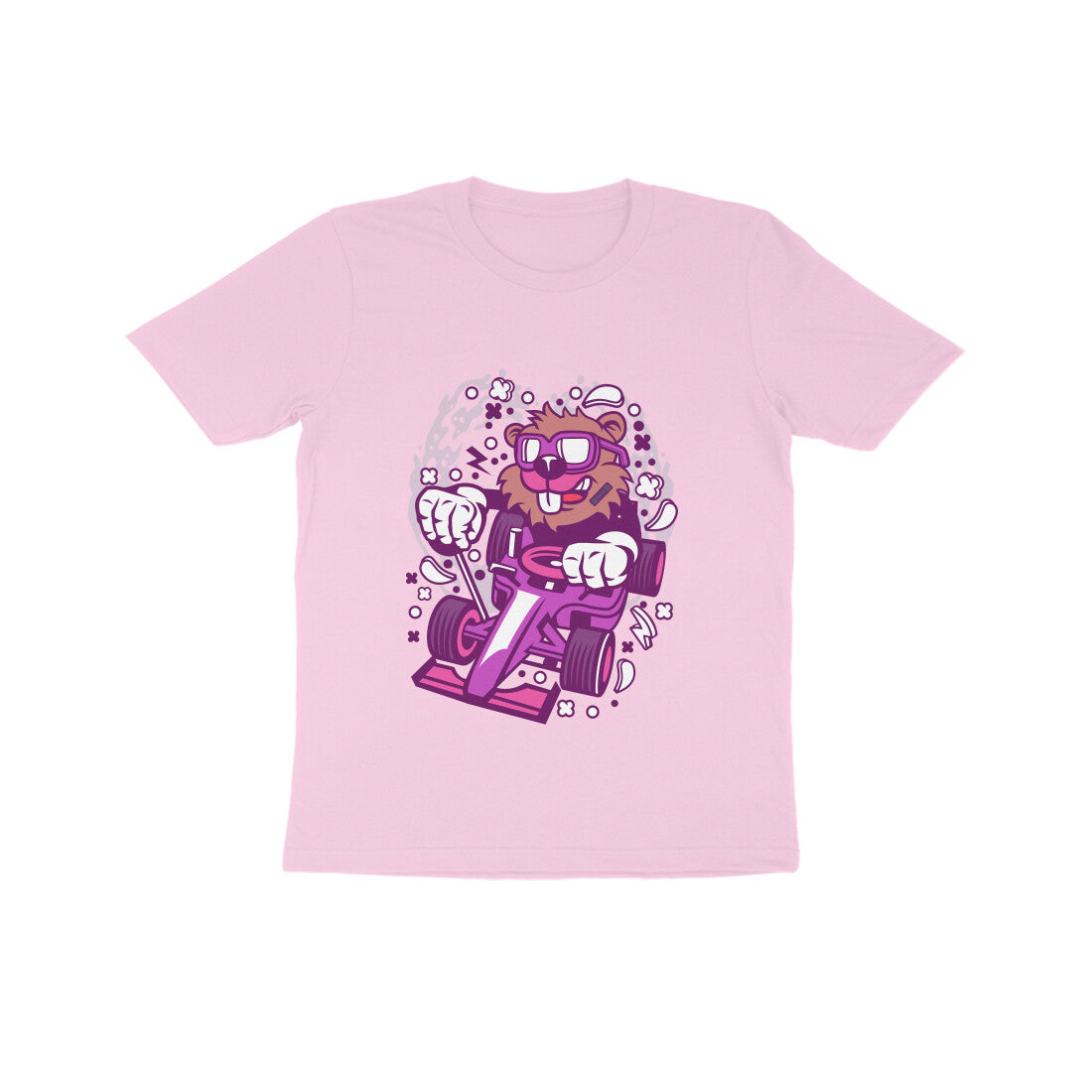 Kids' Half Sleeve Round Neck Tshirt β Pink Racer Beaver puraidoprints