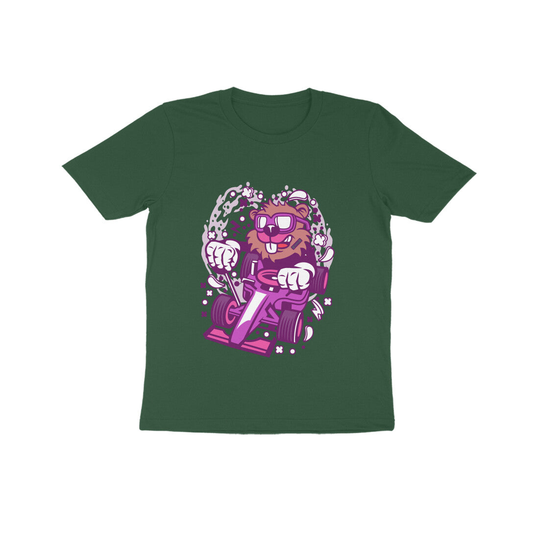 Kids' Half Sleeve Round Neck Tshirt β Pink Racer Beaver puraidoprints
