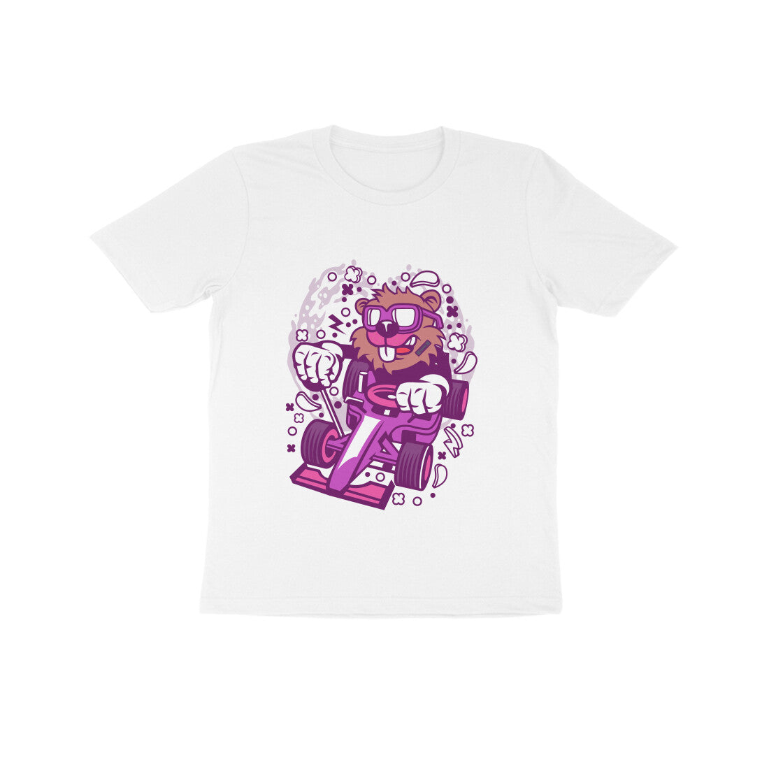 Kids' Half Sleeve Round Neck Tshirt β Pink Racer Beaver puraidoprints