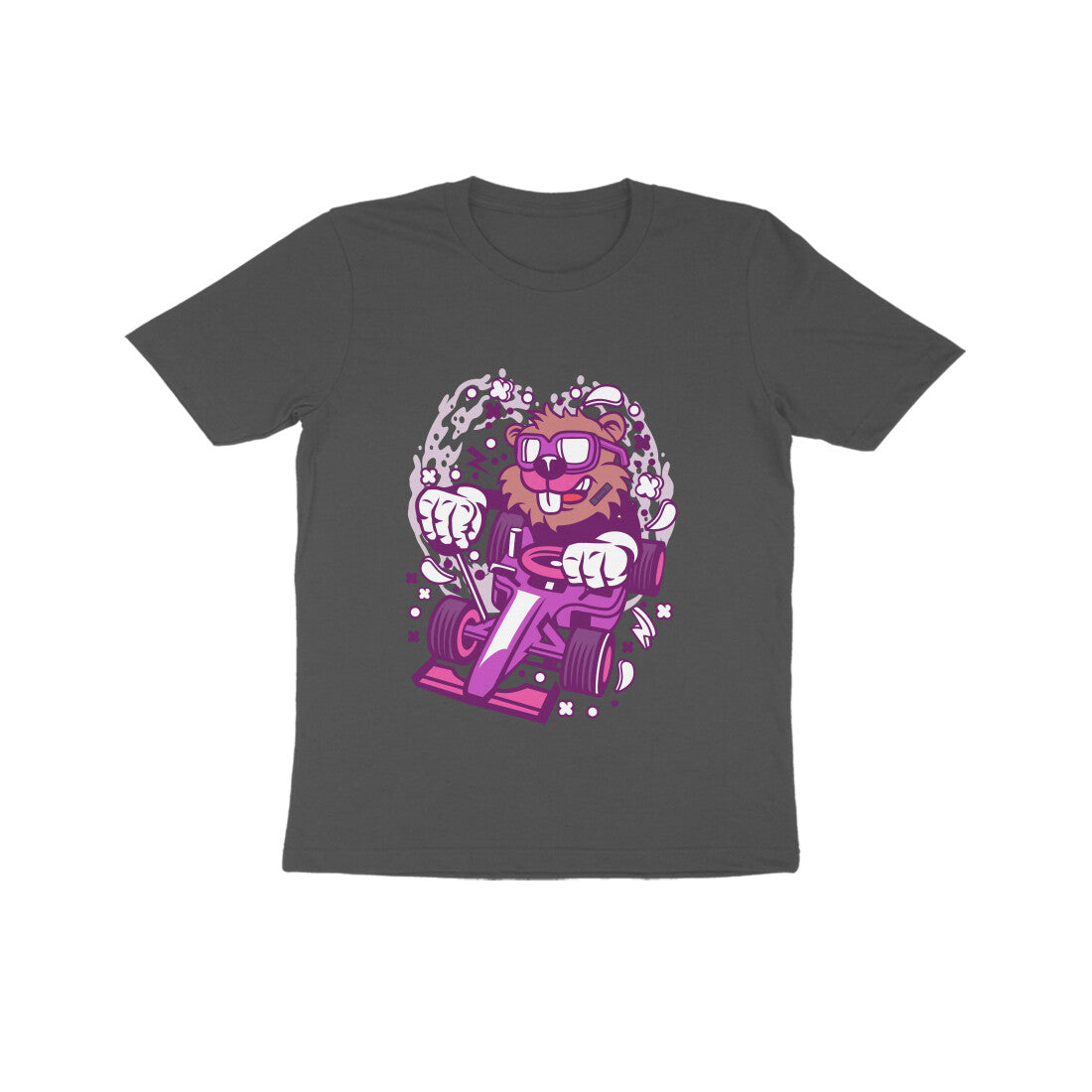 Kids' Half Sleeve Round Neck Tshirt β Pink Racer Beaver puraidoprints