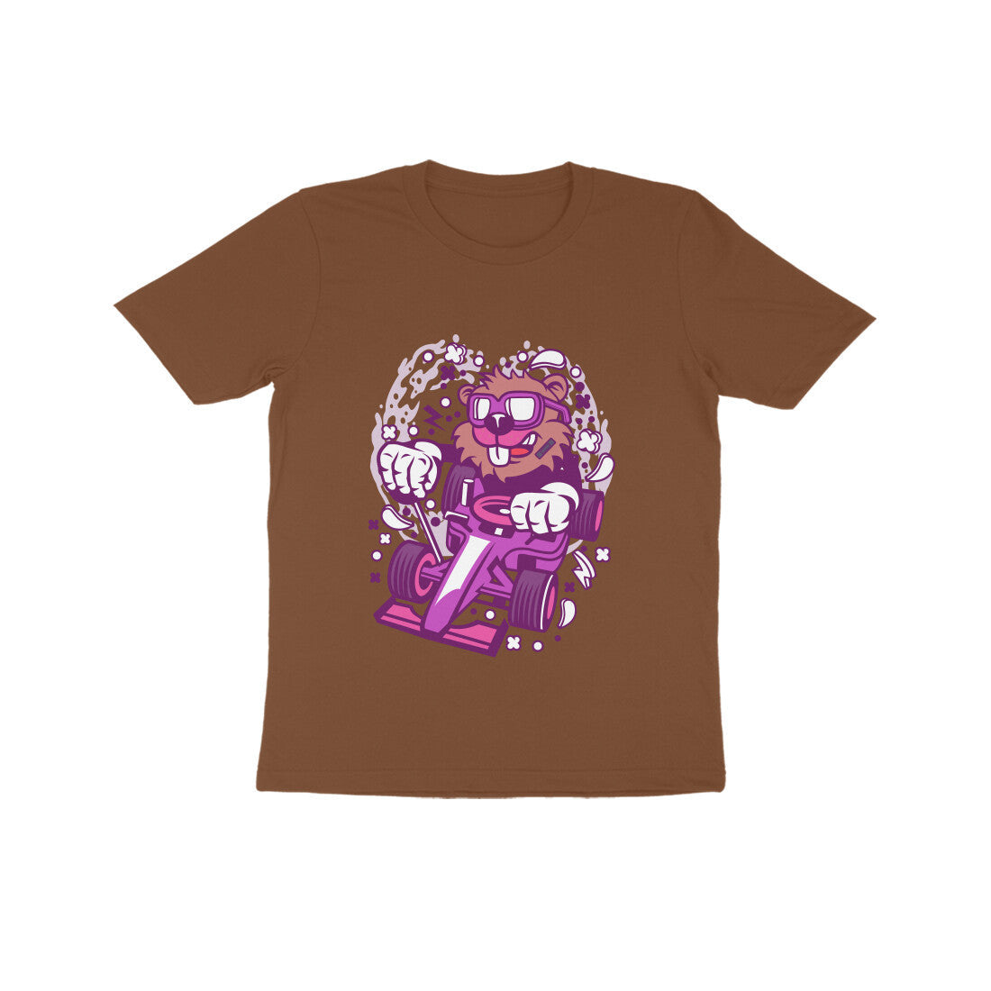 Kids' Half Sleeve Round Neck Tshirt β Pink Racer Beaver puraidoprints
