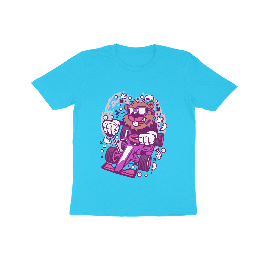 Kids' Half Sleeve Round Neck Tshirt β Pink Racer Beaver puraidoprints