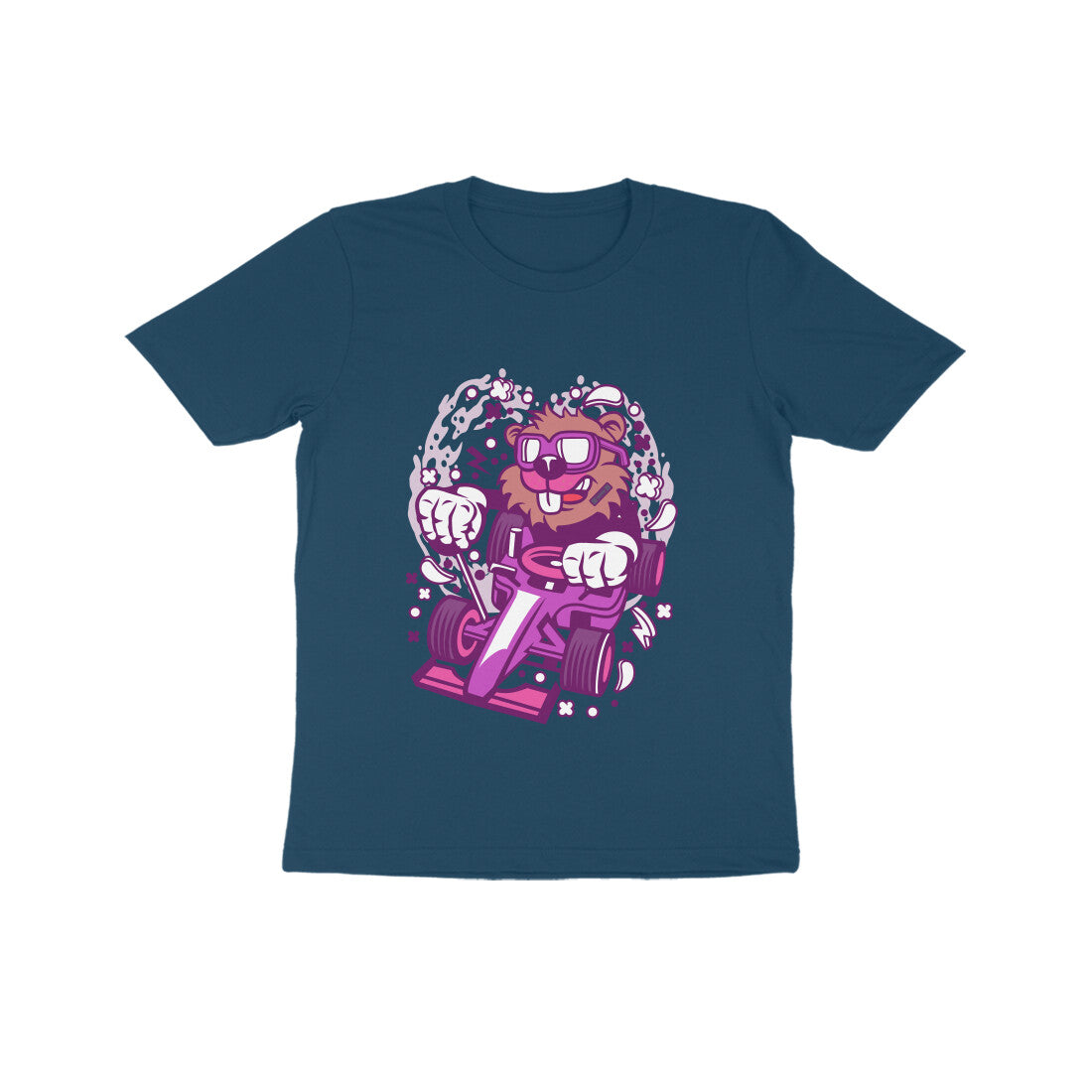 Kids' Half Sleeve Round Neck Tshirt β Pink Racer Beaver puraidoprints