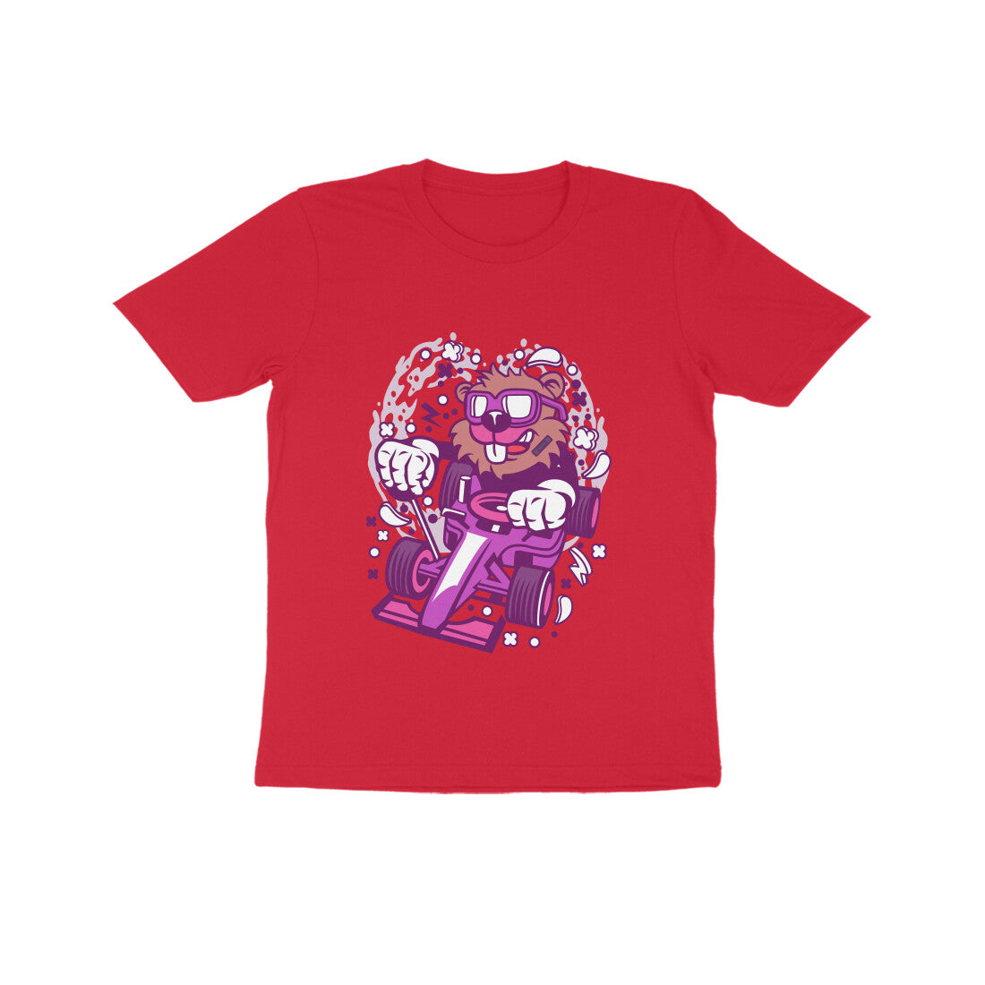 Kids' Half Sleeve Round Neck Tshirt β Pink Racer Beaver puraidoprints