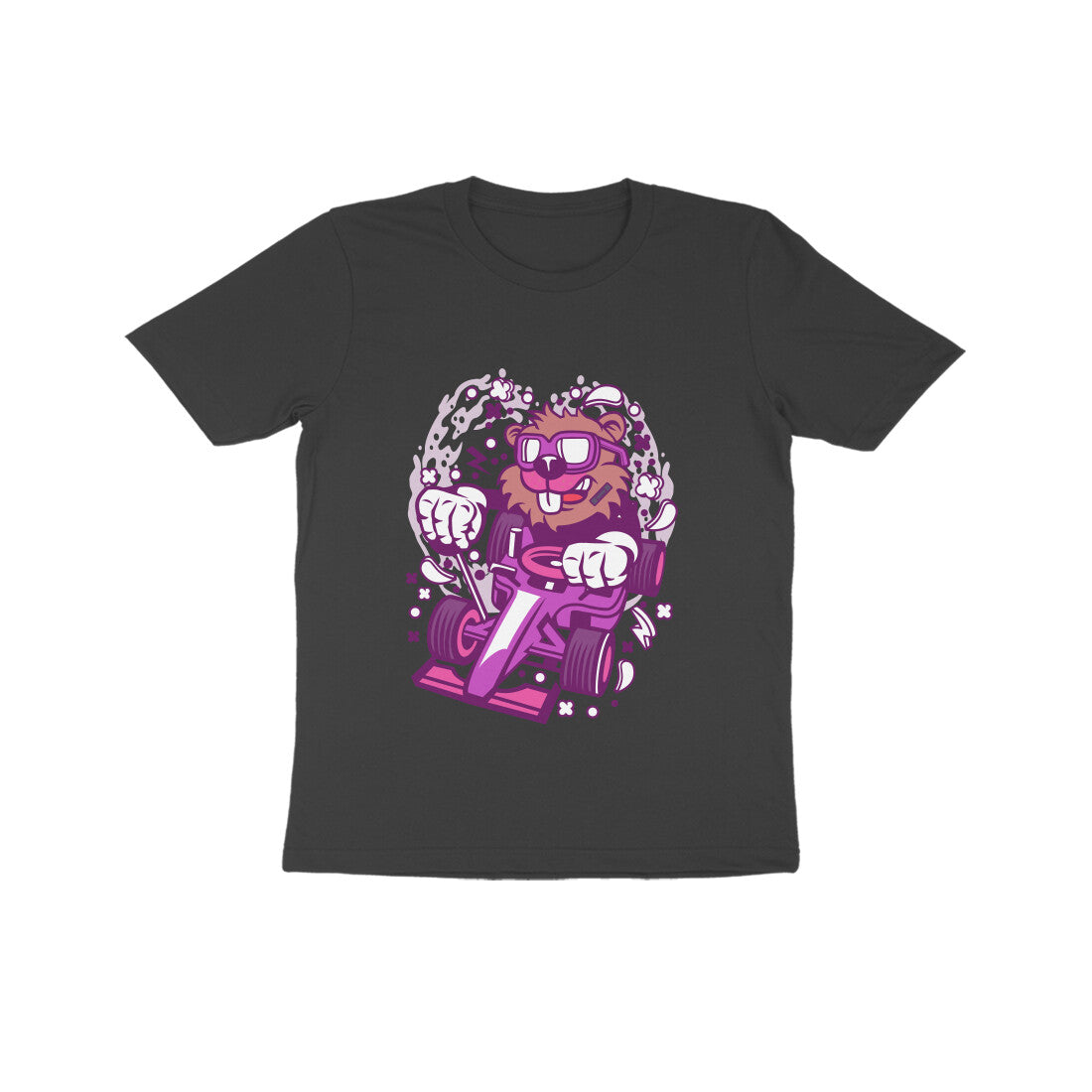 Kids' Half Sleeve Round Neck Tshirt β Pink Racer Beaver puraidoprints