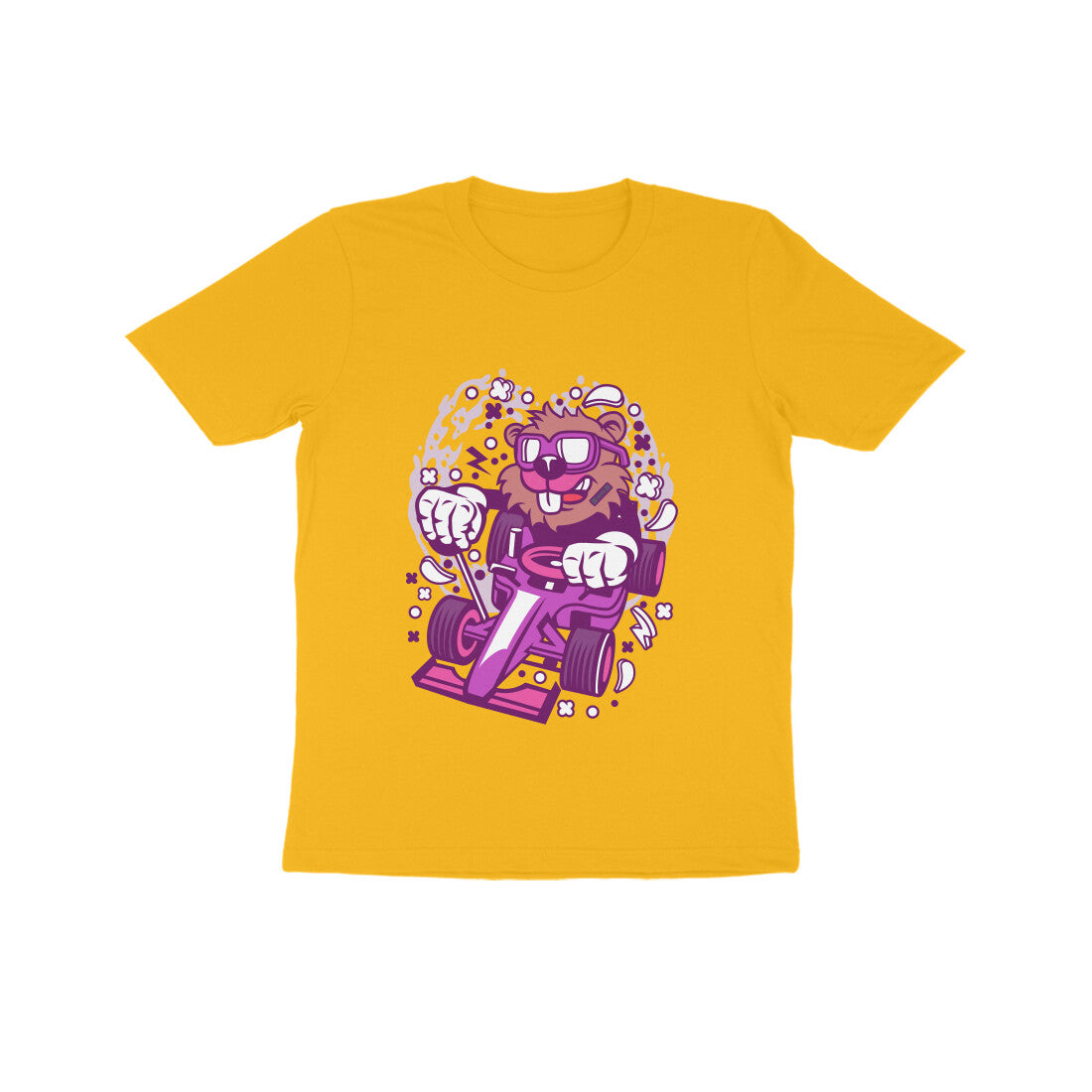 Kids' Half Sleeve Round Neck Tshirt β Pink Racer Beaver puraidoprints