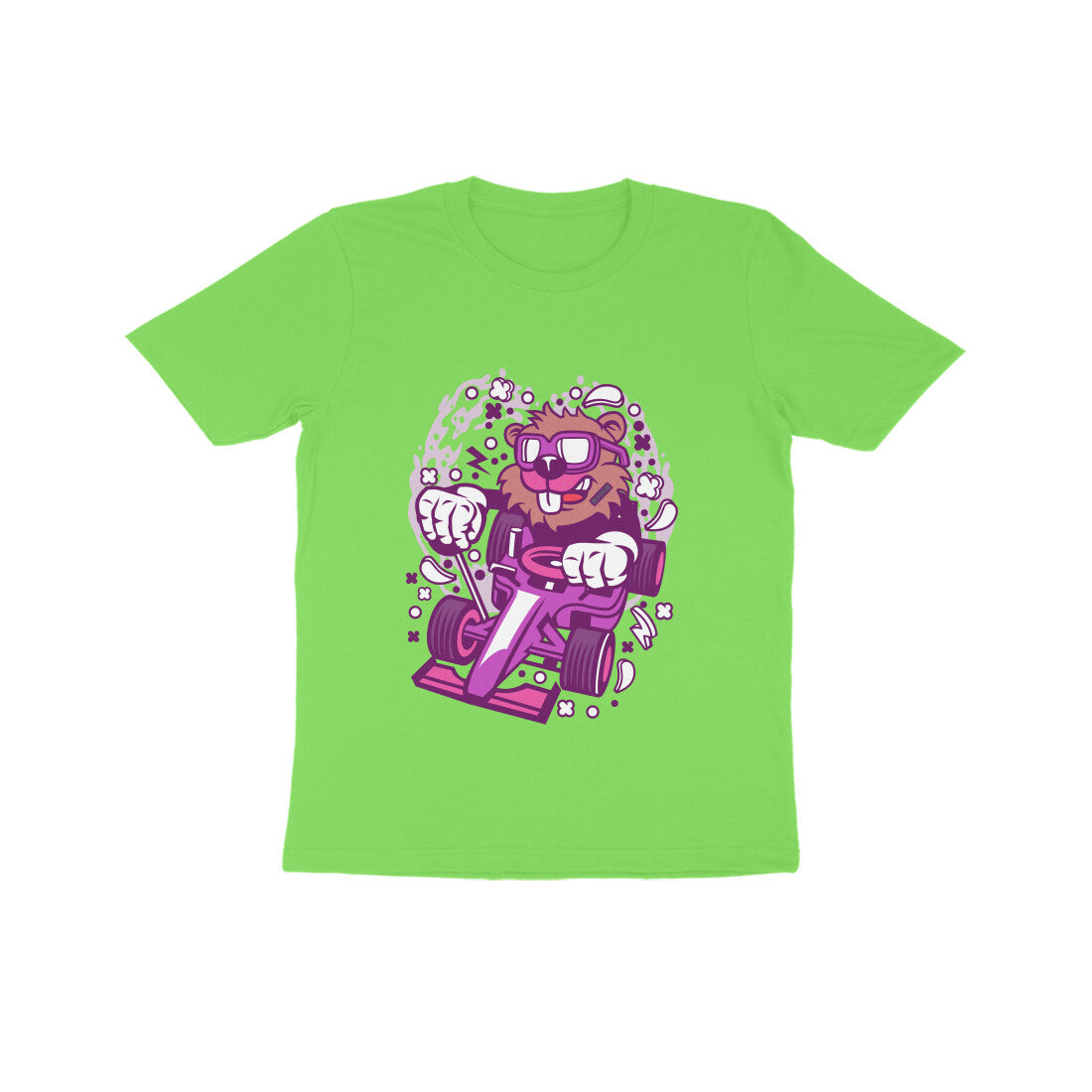 Kids' Half Sleeve Round Neck Tshirt β Pink Racer Beaver puraidoprints