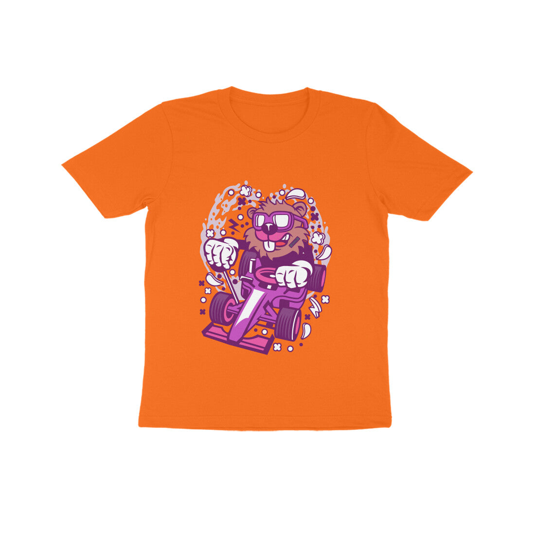 Kids' Half Sleeve Round Neck Tshirt β Pink Racer Beaver puraidoprints