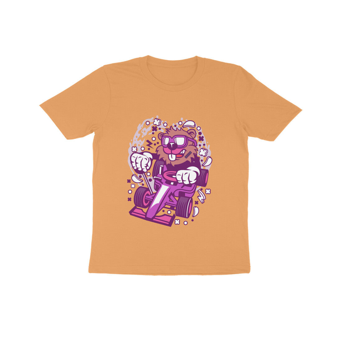 Kids' Half Sleeve Round Neck Tshirt β Pink Racer Beaver puraidoprints