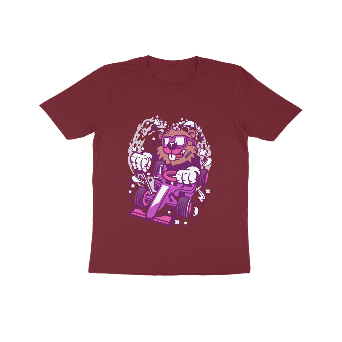 Kids' Half Sleeve Round Neck Tshirt β Pink Racer Beaver puraidoprints