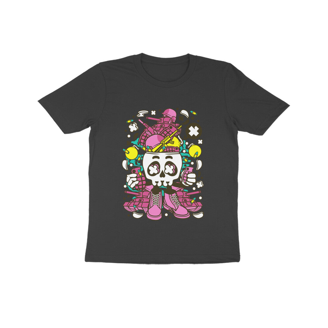 Kids' Half Sleeve Round Neck Tshirt β Pink Skull Army puraidoprints