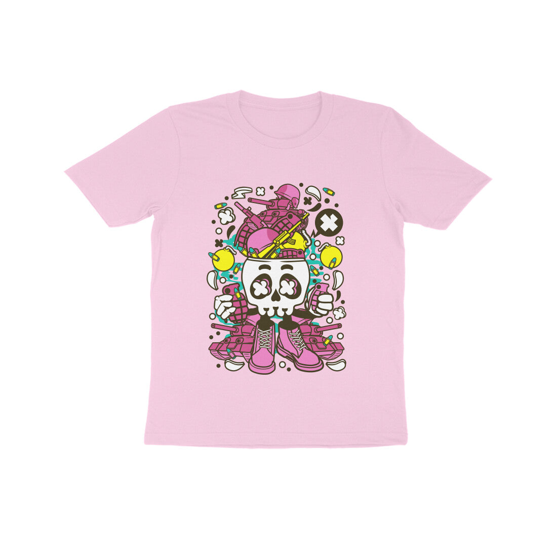 Kids' Half Sleeve Round Neck Tshirt β Pink Skull Army puraidoprints