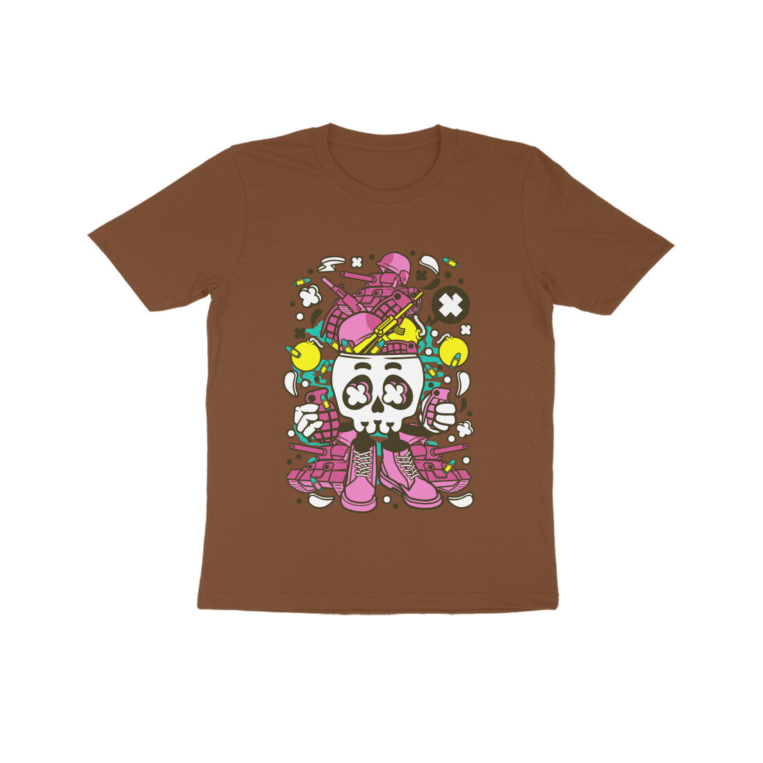 Kids' Half Sleeve Round Neck Tshirt β Pink Skull Army puraidoprints