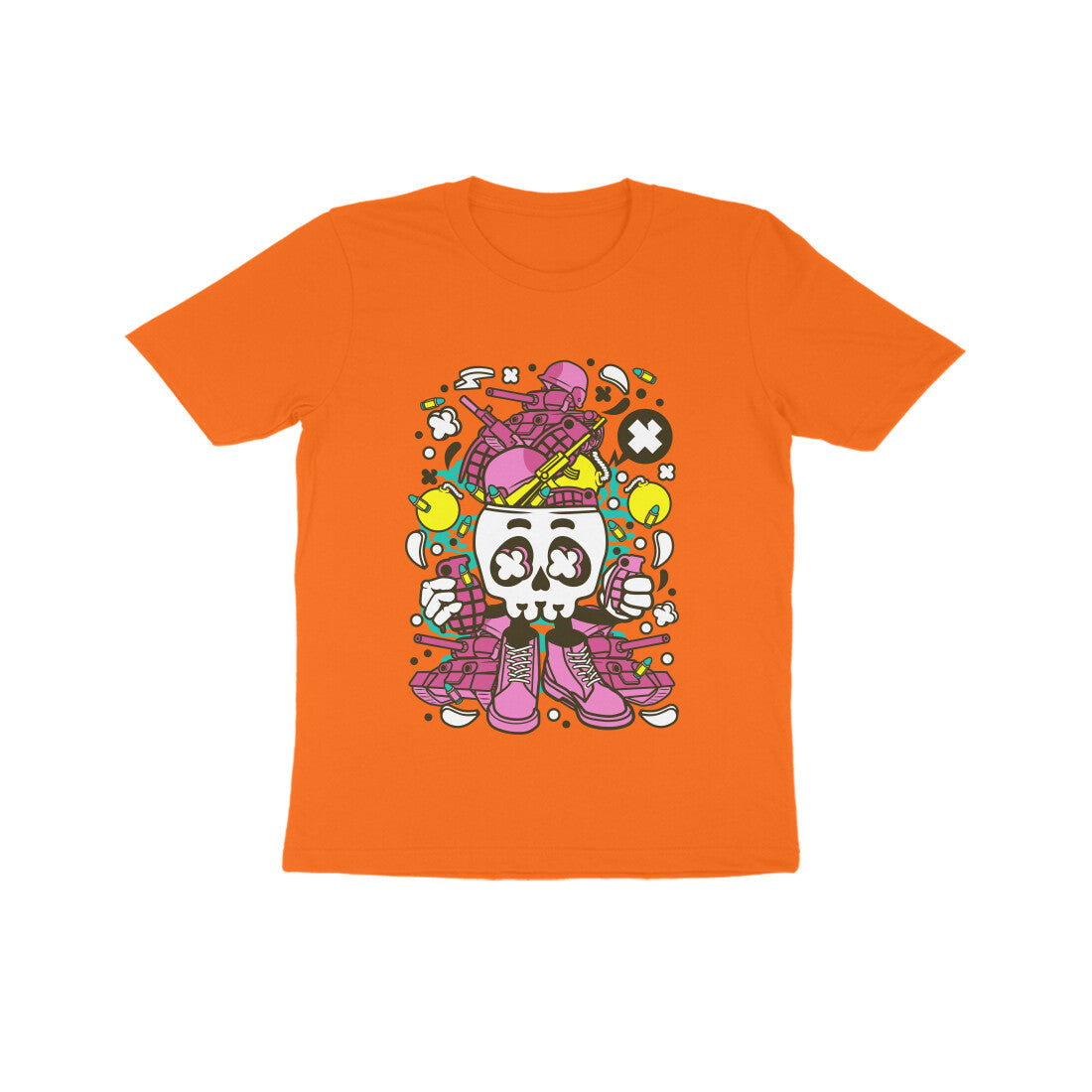 Kids' Half Sleeve Round Neck Tshirt β Pink Skull Army puraidoprints