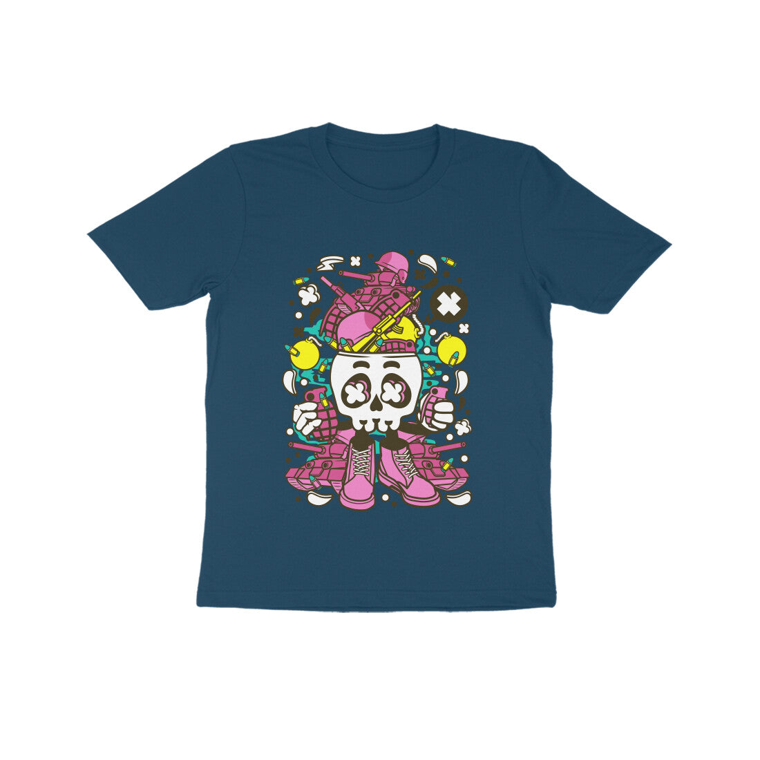 Kids' Half Sleeve Round Neck Tshirt β Pink Skull Army puraidoprints