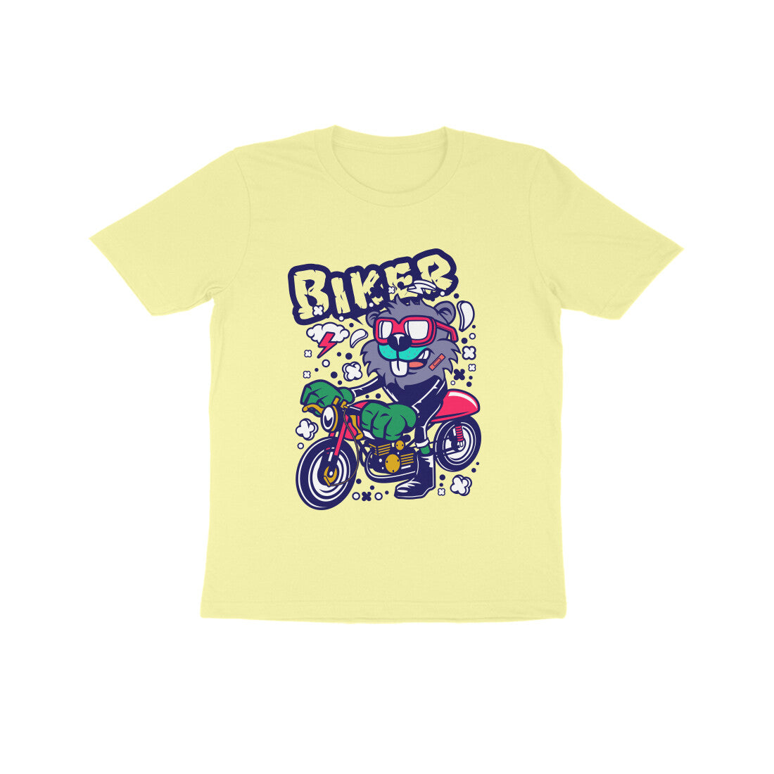 Kids' Half Sleeve Round Neck Tshirt β Red Biker Beaver puraidoprints