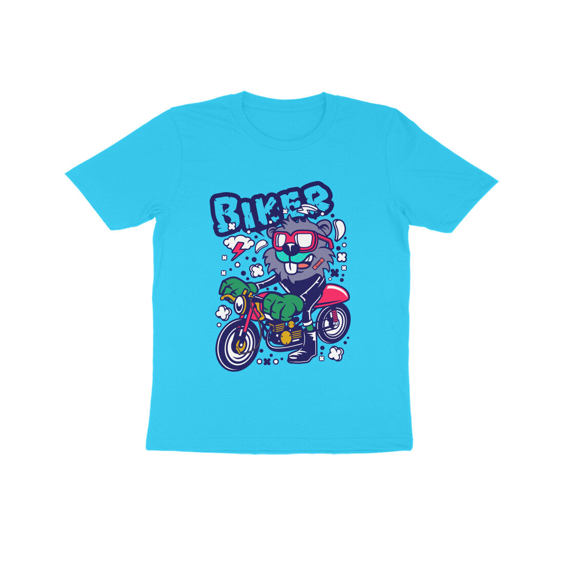 Kids' Half Sleeve Round Neck Tshirt β Red Biker Beaver puraidoprints