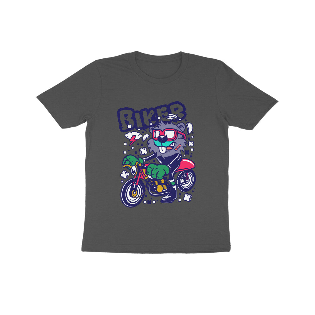 Kids' Half Sleeve Round Neck Tshirt β Red Biker Beaver puraidoprints