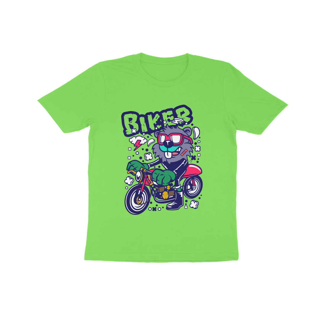 Kids' Half Sleeve Round Neck Tshirt β Red Biker Beaver puraidoprints