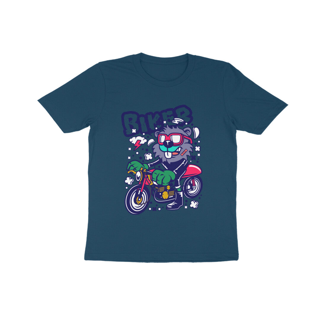 Kids' Half Sleeve Round Neck Tshirt β Red Biker Beaver puraidoprints