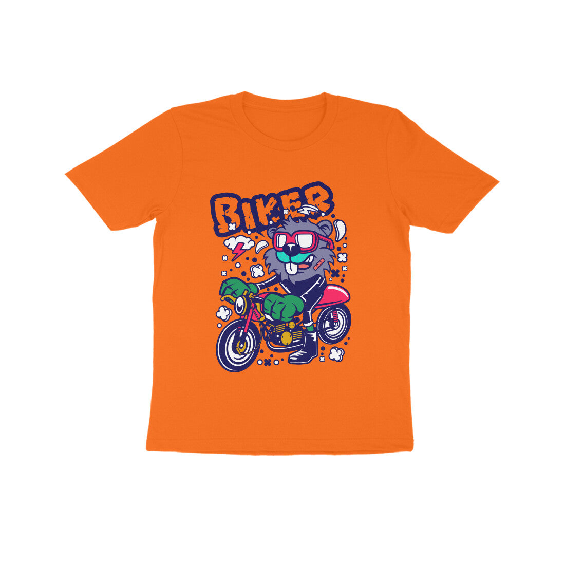 Kids' Half Sleeve Round Neck Tshirt β Red Biker Beaver puraidoprints