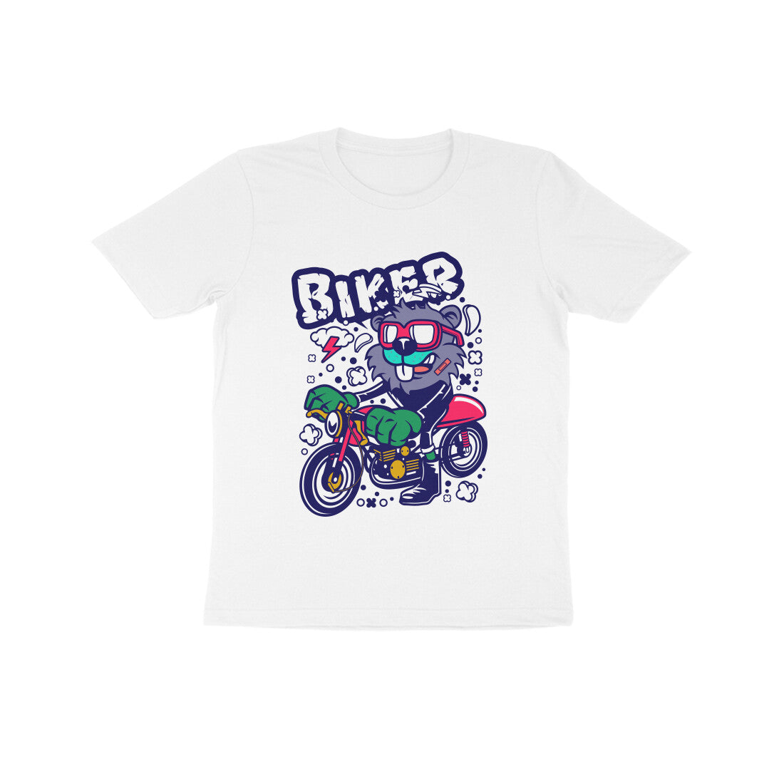 Kids' Half Sleeve Round Neck Tshirt β Red Biker Beaver puraidoprints
