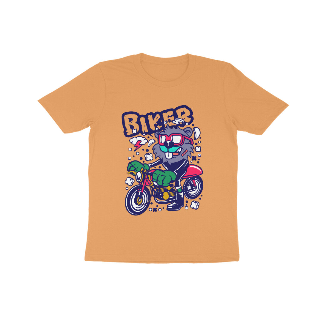 Kids' Half Sleeve Round Neck Tshirt β Red Biker Beaver puraidoprints