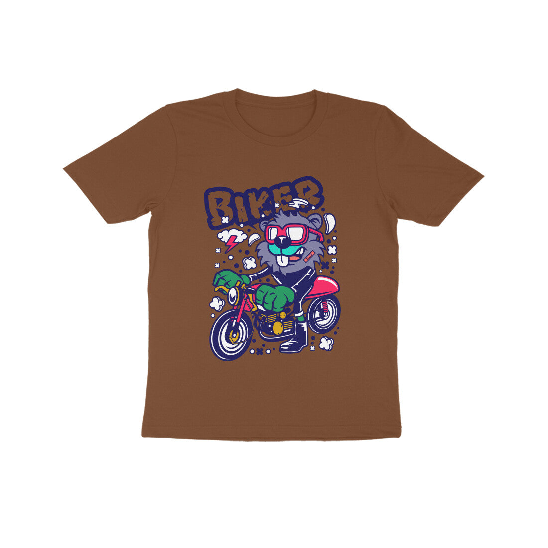 Kids' Half Sleeve Round Neck Tshirt β Red Biker Beaver puraidoprints