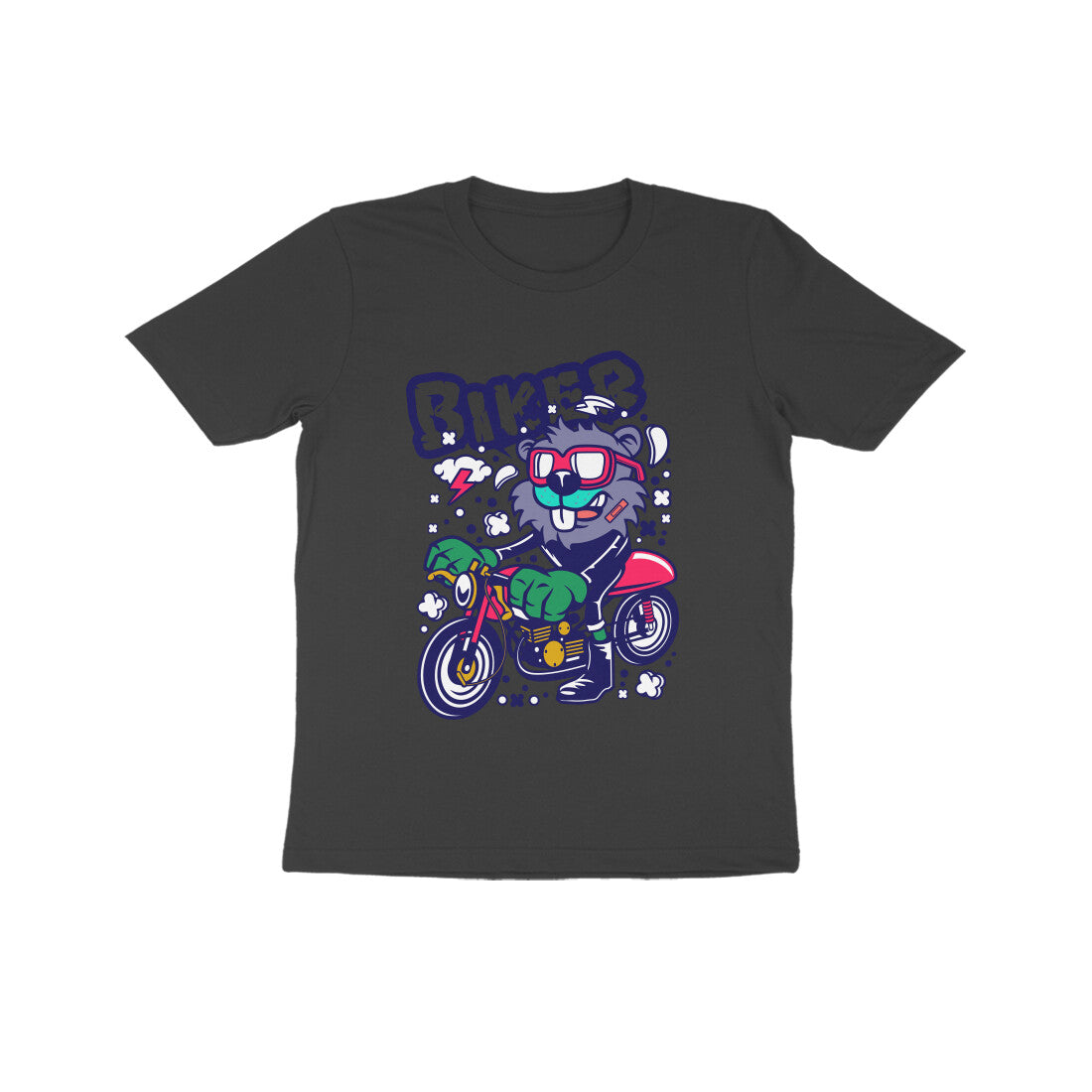 Kids' Half Sleeve Round Neck Tshirt β Red Biker Beaver puraidoprints