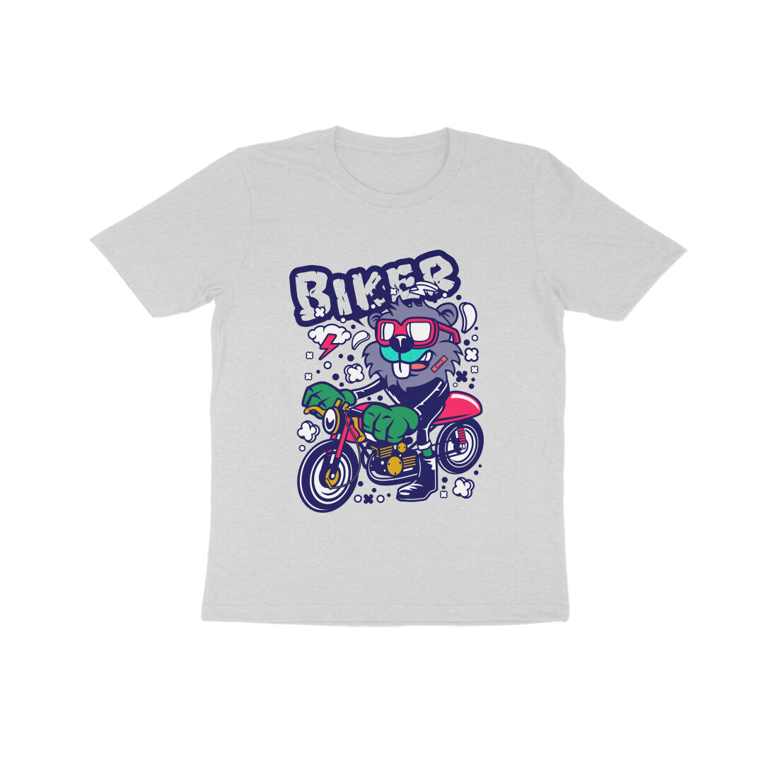 Kids' Half Sleeve Round Neck Tshirt β Red Biker Beaver puraidoprints