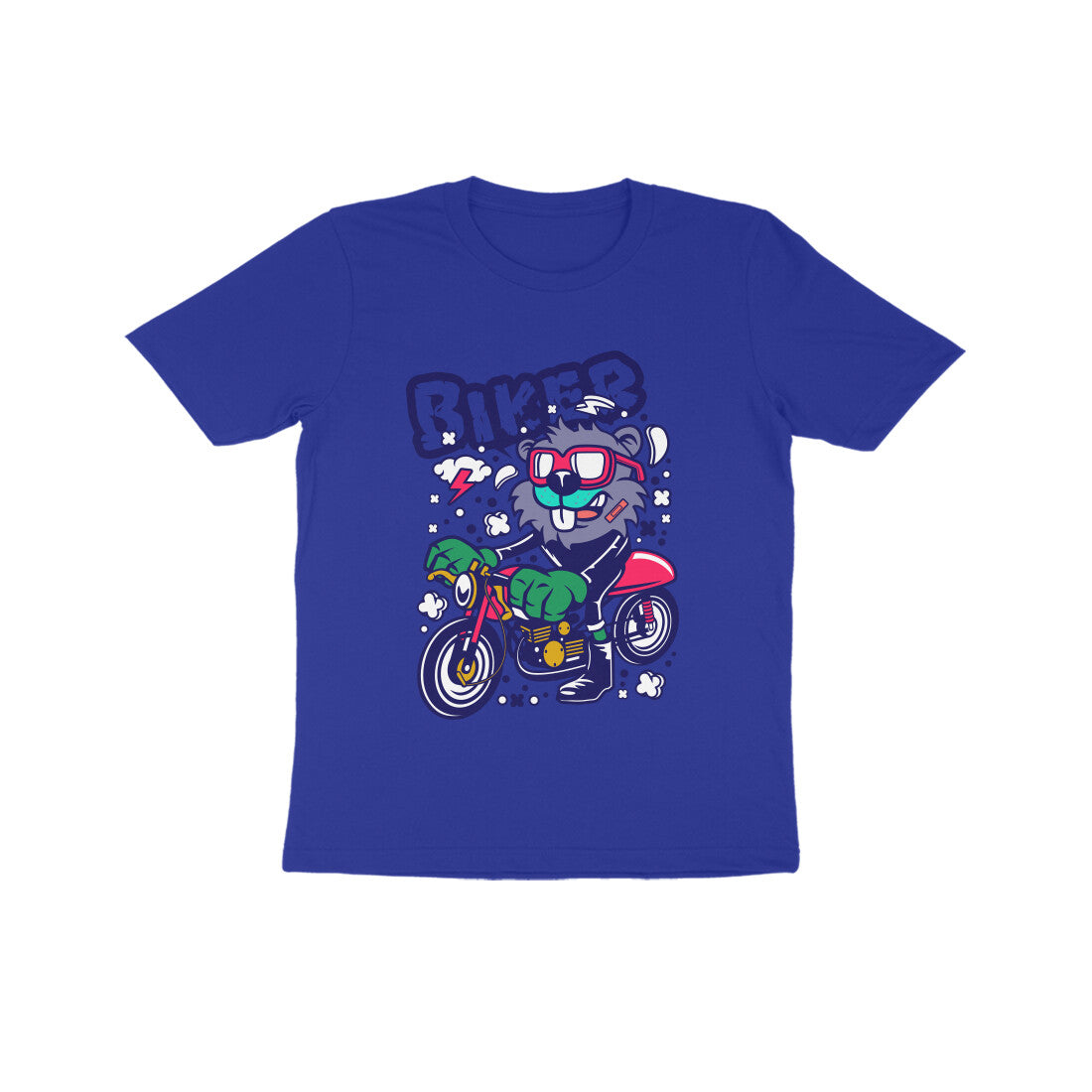 Kids' Half Sleeve Round Neck Tshirt β Red Biker Beaver puraidoprints