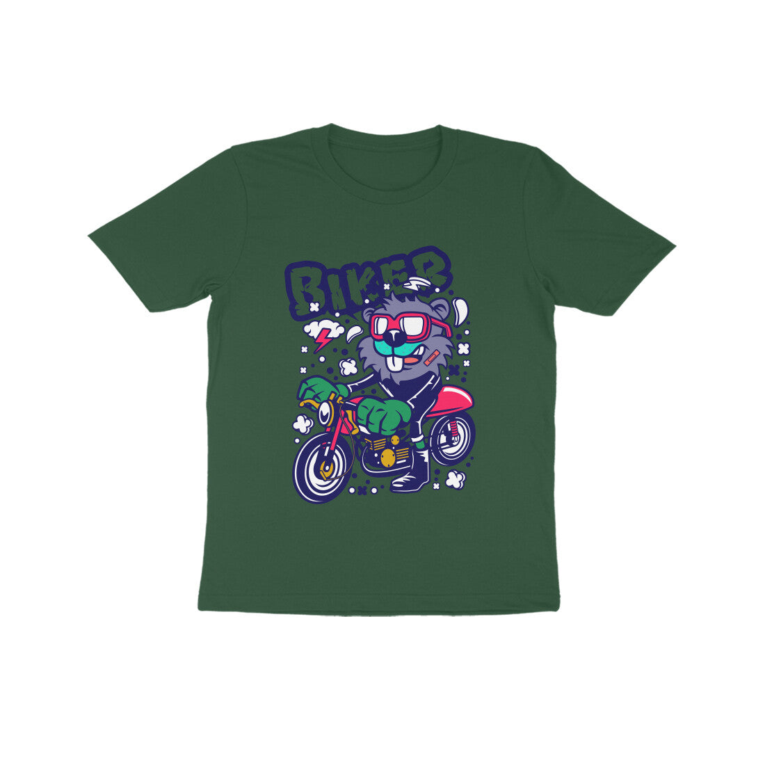 Kids' Half Sleeve Round Neck Tshirt β Red Biker Beaver puraidoprints