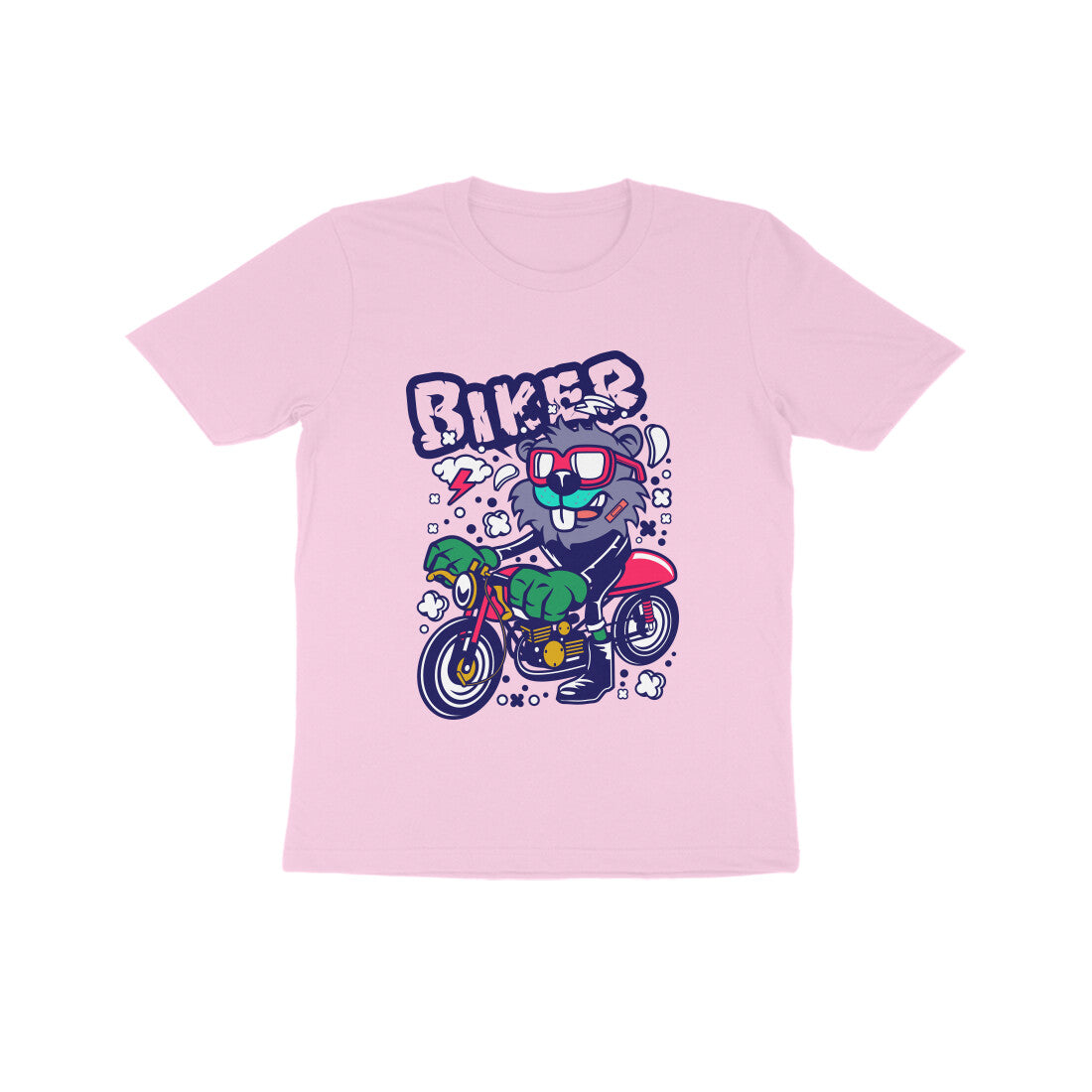 Kids' Half Sleeve Round Neck Tshirt β Red Biker Beaver puraidoprints