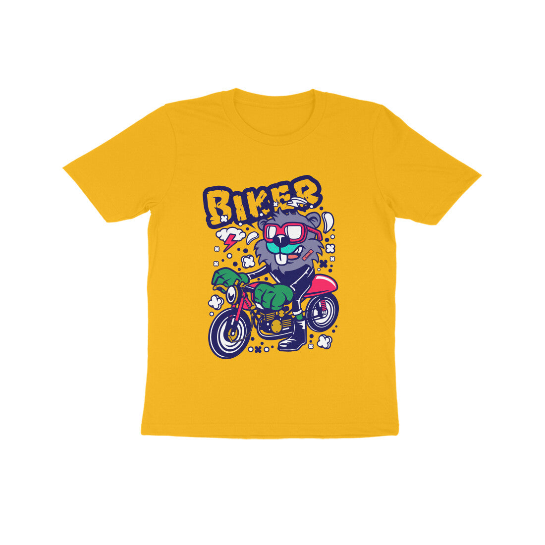 Kids' Half Sleeve Round Neck Tshirt β Red Biker Beaver puraidoprints