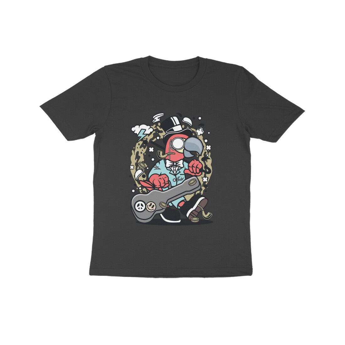 Kids' Half Sleeve Round Neck Tshirt β Red Bird Musician puraidoprints