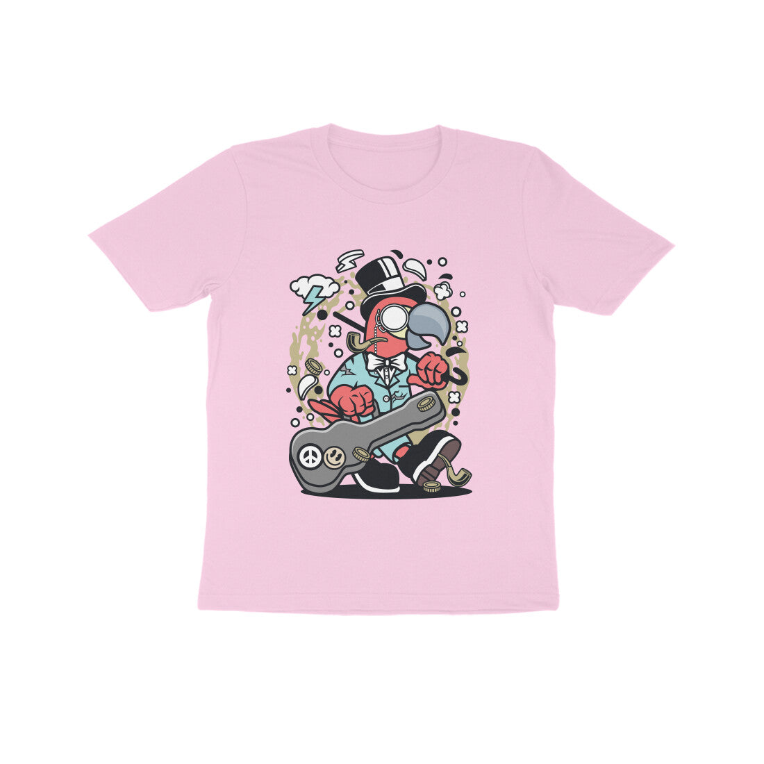 Kids' Half Sleeve Round Neck Tshirt β Red Bird Musician puraidoprints