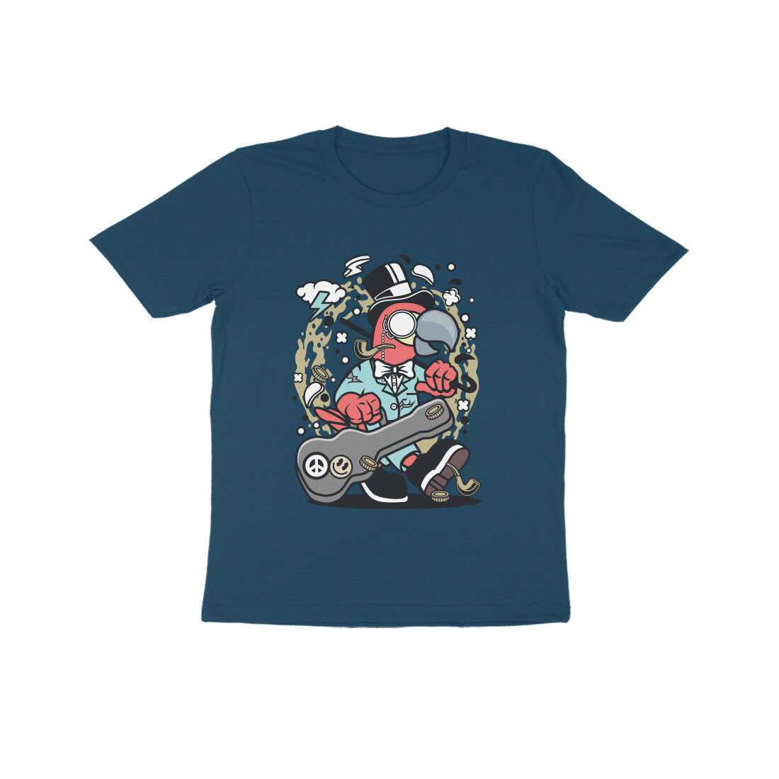 Kids' Half Sleeve Round Neck Tshirt β Red Bird Musician puraidoprints