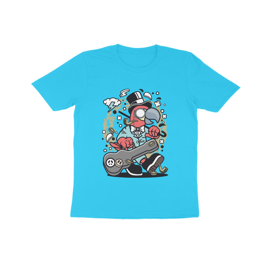 Kids' Half Sleeve Round Neck Tshirt β Red Bird Musician puraidoprints