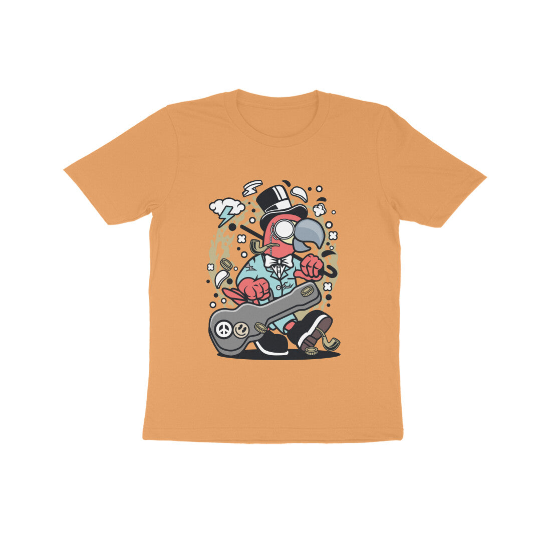 Kids' Half Sleeve Round Neck Tshirt β Red Bird Musician puraidoprints