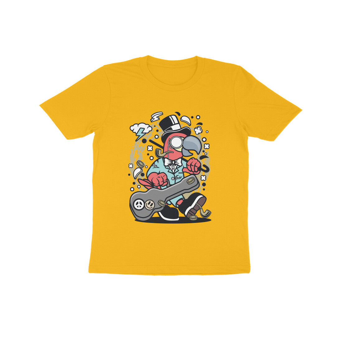 Kids' Half Sleeve Round Neck Tshirt β Red Bird Musician puraidoprints