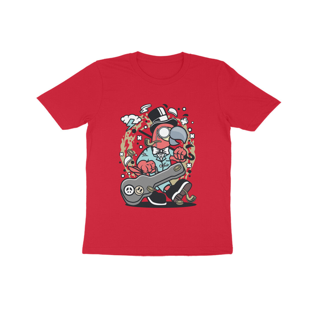 Kids' Half Sleeve Round Neck Tshirt β Red Bird Musician puraidoprints