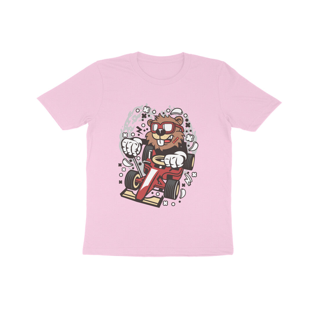 Kids' Half Sleeve Round Neck Tshirt β Red Racer Beaver puraidoprints