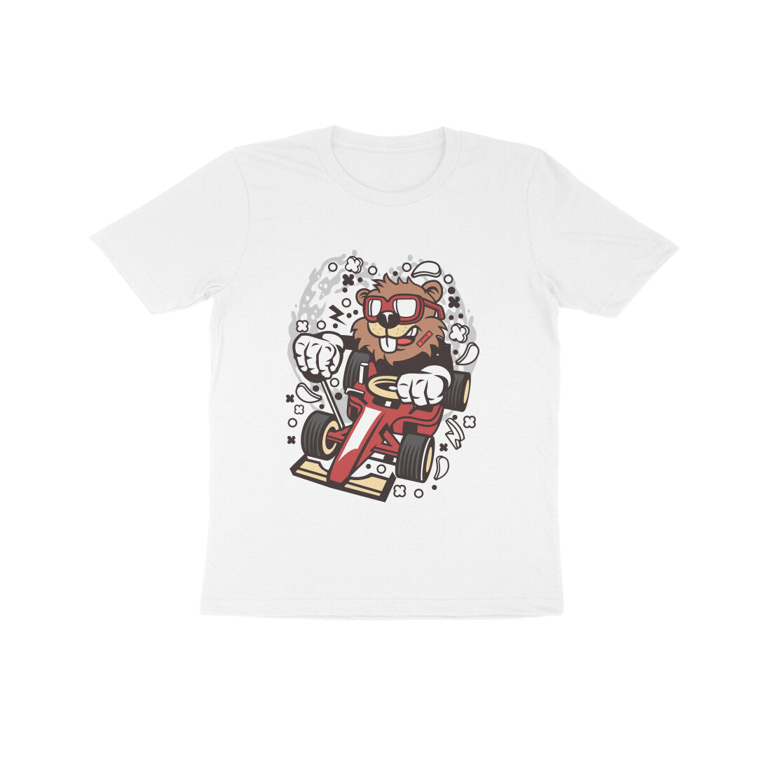 Kids' Half Sleeve Round Neck Tshirt β Red Racer Beaver puraidoprints
