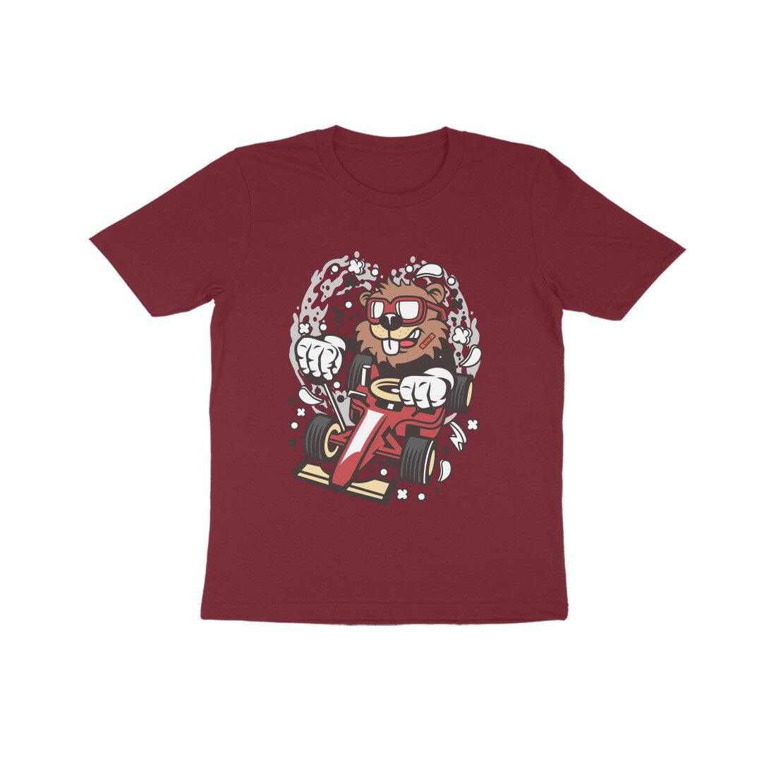 Kids' Half Sleeve Round Neck Tshirt β Red Racer Beaver puraidoprints