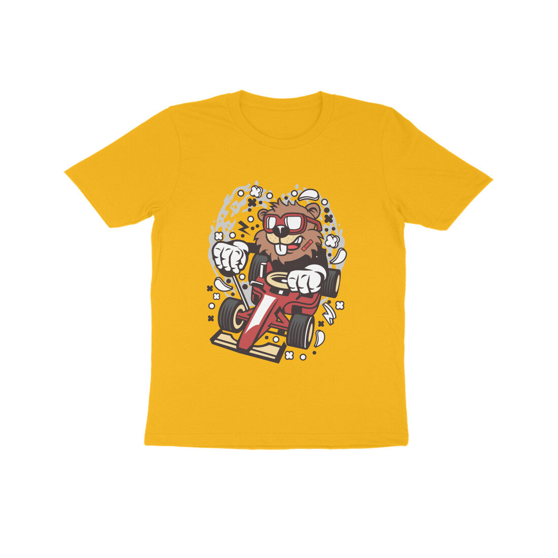 Kids' Half Sleeve Round Neck Tshirt β Red Racer Beaver puraidoprints